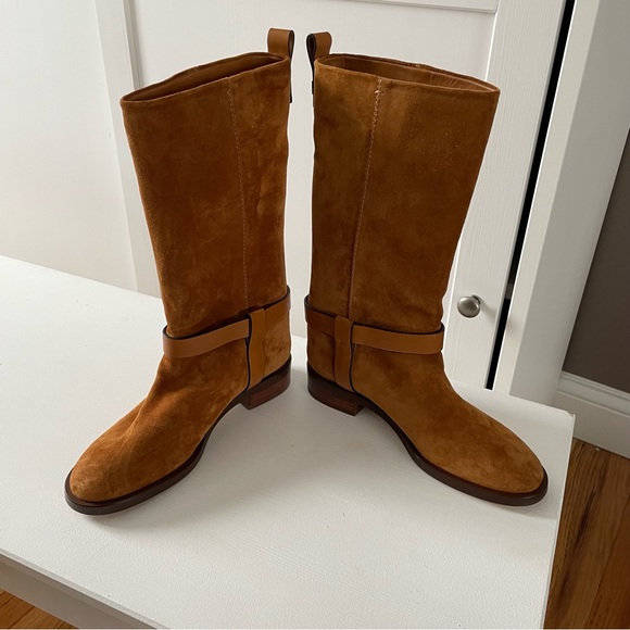 Stuart Weitzman Chestnut Cognac Suede Mid Calf Boots - Picture 7 of 11